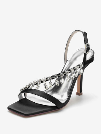 noir Sandales de mariée Ivoire Satin Chic Sandales de mariage à bout ouvert et strass