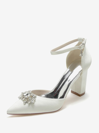 Avorio Scarpe da sposa Décolleté da sposa Seta e strass a punta in raso