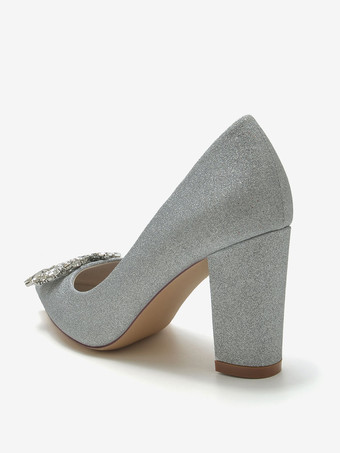 ウェディングシューズ ブライダルパンプス スパンコールクロス ポインテッドトゥ ラインストーン