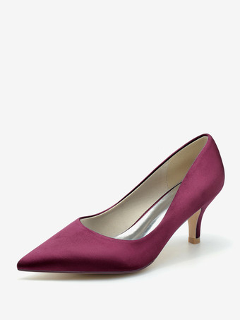 ワインレッド ウェディングシューズ ブライダルパンプス シルク＆サテン ポインテッドトゥ