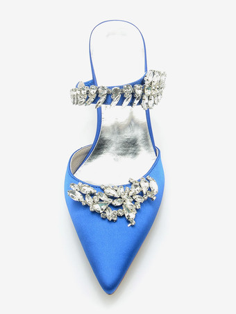 ウェディングシューズ ブライダルパンプス シルク＆サテン ポインテッドトゥ ラインストーン