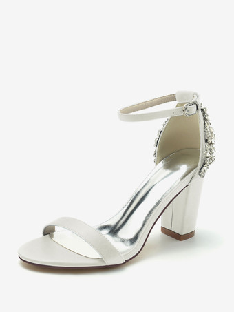 アイボリー ウェディングシューズ サテン アイボリー ラインストーン オープントゥ ウェディングサンダル