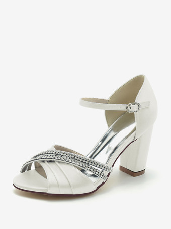 Avorio Sandali da sposa Sandali da sposa con strass aperti in raso argento chic