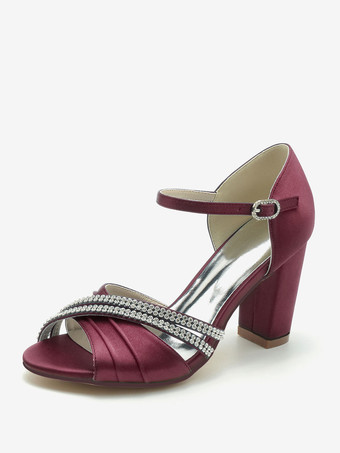BordeauxSandali da sposa Sandali da sposa con strass aperti in raso argento chic