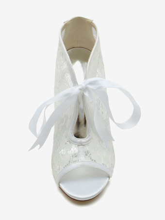 ウェディング シューズ レース ホワイト ボウ ピープトウ ウェディング サンダル