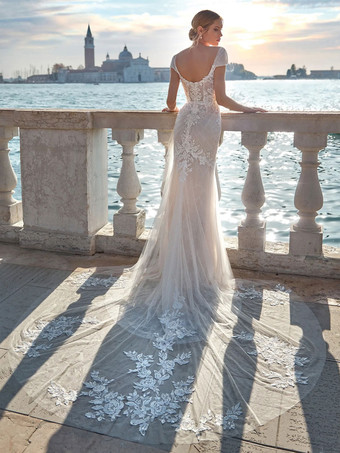 ウェディングドレストレーンノースリーブレース恋人ネックブライダルマーメイドドレス無料カスタマイズ