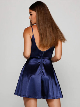 ホームカミングドレスショート A ライン V ネック サテン パーティードレス 無料カスタマイズ