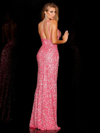 プロムドレスマーメイドワンショルダースパンコールノースリーブスプリットフロントパーティードレス無料カスタマイズ