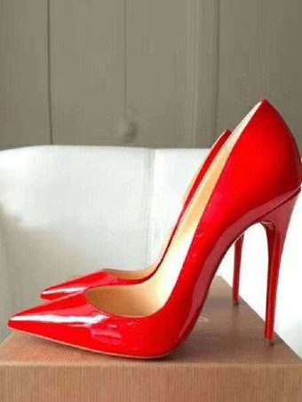 レッド 女性用 ヒール スリッポン パンプス ポインテッドトゥ スティレットヒール PUレザー