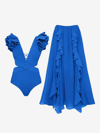 女性のためのモノキニ水着セット フリル V ネック夏のセクシーな水着