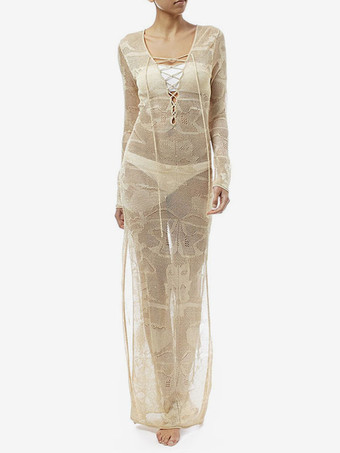 女性カバーアップブラックカットアウトVネックロングスリーブハイスリットサマービーチ水着