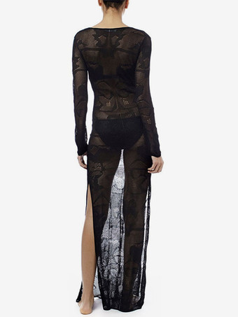 女性カバーアップブラックカットアウトVネックロングスリーブハイスリットサマービーチ水着