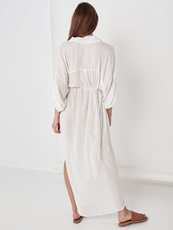 女性カバーアップホワイトレースアップ V ネック 3/4 長さの袖特大の夏のセクシーな水着