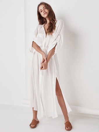 女性カバーアップホワイトレースアップ V ネック 3/4 長さの袖特大の夏のセクシーな水着