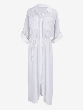 女性カバーアップホワイトレースアップ V ネック 3/4 長さの袖特大の夏のセクシーな水着