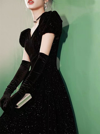 イブニングドレスA ラインバトーネック床長さ半袖レースアップベロアフォーマルパーティードレス無料カスタマイズ