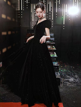 イブニングドレスA ラインバトーネック床長さ半袖レースアップベロアフォーマルパーティードレス無料カスタマイズ