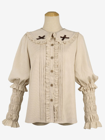 アイボリー アカデミック ロリータ ブラウス フリル ロリータ トップ長袖ブラウス エクリュ ホワイト ロリータ シャツ