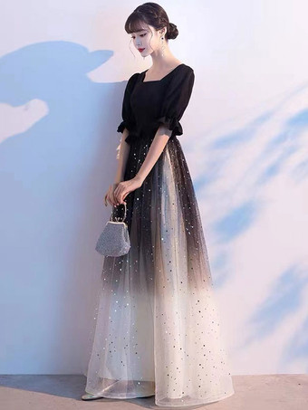 イブニングドレスA ラインスクエアネックチュール床長さのサッシュフォーマルパーティードレス無料カスタマイズ