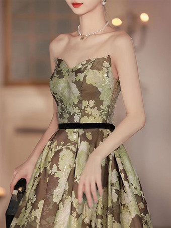 イブニングドレスA ラインストラップレスマットサテン床長さのサッシュ社交パーティードレス無料カスタマイズ