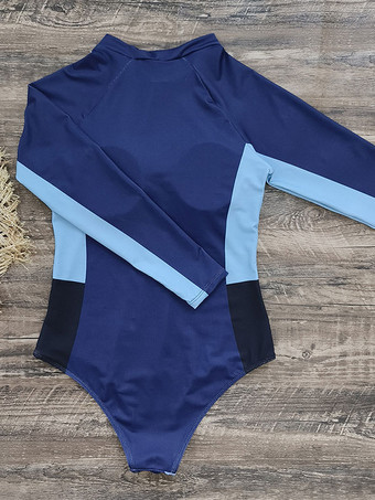 女性のためのワンピース水着ブルーフローラルプリントジッパージュエルネック夏のセクシーな水着