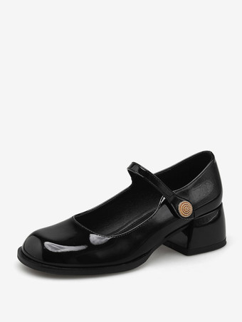 Chaussures vintage en cuir verni noir à bout rond