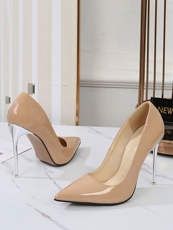 アプリコット女性用 ヒール スリッポン ポインテッドトゥ パンプス スティレットヒール PUレザー