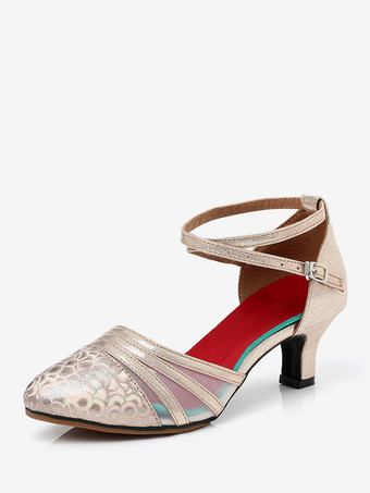 champagne Chaussures de danse latine Mesh Silver Chaussures de danse à bout rond