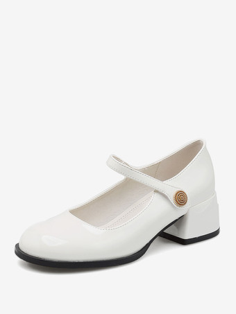 blanc Chaussures vintage en cuir verni noir à bout rond