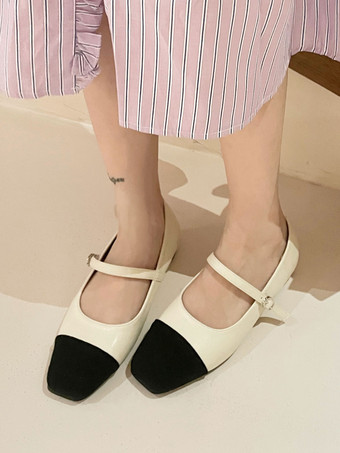 Ballerine da donna in pelle sintetica con punta quadrata