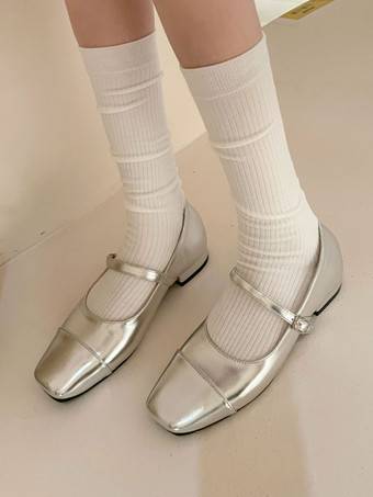 Ballerine da donna in pelle sintetica con punta quadrata