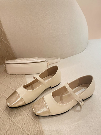 Champagne Ballerine da donna in pelle sintetica con punta quadrata