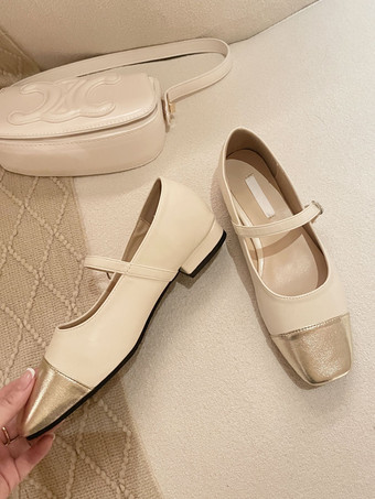 Ballerine da donna in pelle sintetica con punta quadrata