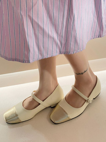 Ballerine da donna in pelle sintetica con punta quadrata