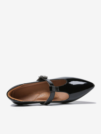 メリージェーンズ パンプス レッド ポインテッドトゥ レザー スティレットヒール 子猫ヒール パンプス