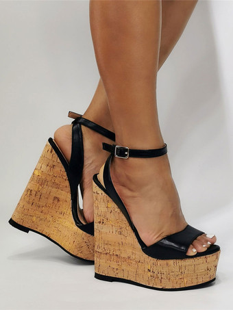 女性用 Paltform ホワイト PU レザー ウェッジ サンダル