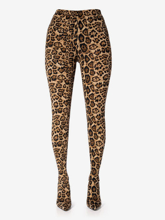 レディース ヒョウ柄 サイハイブーツ スティレットヒール 伸縮性のある生地 パンツブーツ