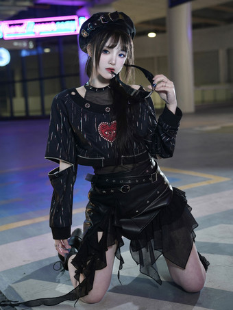 Schwarzes Lolita-Zubehör Halsreif Hut Polyesterfaser Sonstiges