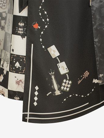 古典的なロリータ ドレス ポリエステル弓長袖ロリータ ドレス チェッカー ボード パターン ブラック