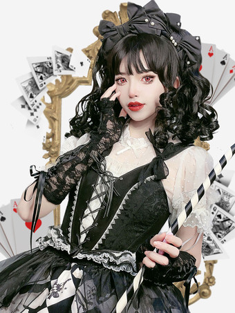 女性のためのロリータ コルセット ブラック フリル ポリエステル