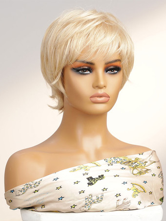 人工毛ウィッグ ゴールド ピクシーズ ボーイカット ミックスヘア 乱れた 女性用 ショートウィッグ