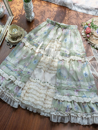 甘いロリータ SK フリル ライト グリーン ロリータ スカート