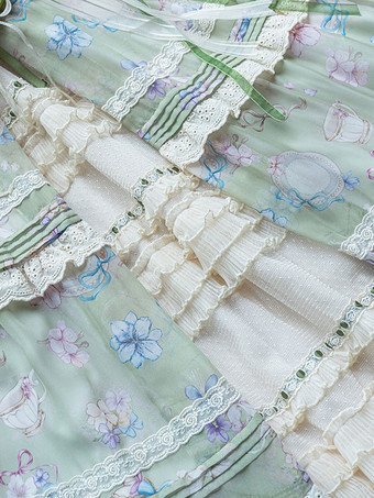 甘いロリータ SK フリル ライト グリーン ロリータ スカート