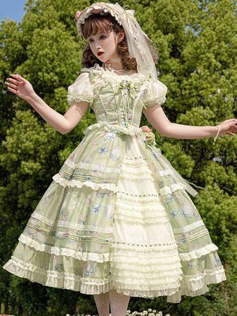 甘いロリータ SK フリル ライト グリーン ロリータ スカート