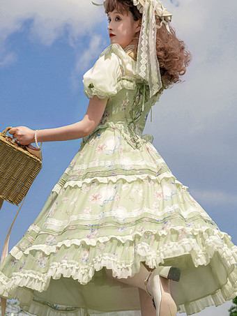 甘いロリータ SK フリル ライト グリーン ロリータ スカート