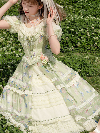 甘いロリータ SK フリル ライト グリーン ロリータ スカート