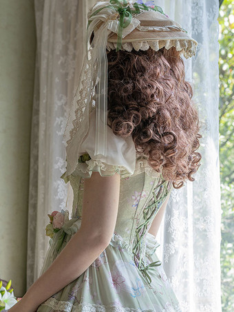 牧歌的なスタイルのロリータ ハット弓花アクセサリー ライト グリーン ロリータ アクセサリー