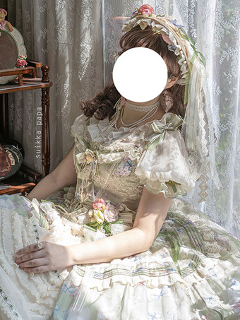 牧歌的なスタイルのロリータ ハット弓花アクセサリー ライト グリーン ロリータ アクセサリー