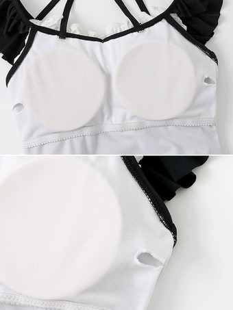 Abiti Sweet Lolita Tuta senza maniche con fiocchi neri con volant