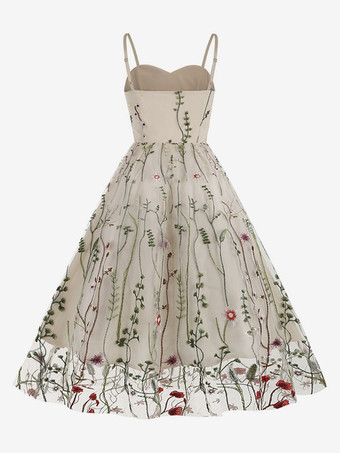 Robe Rétro Des Années 1950 À Bretelles Cou Brodé Sans Manches Robe Rockabilly Imprimée